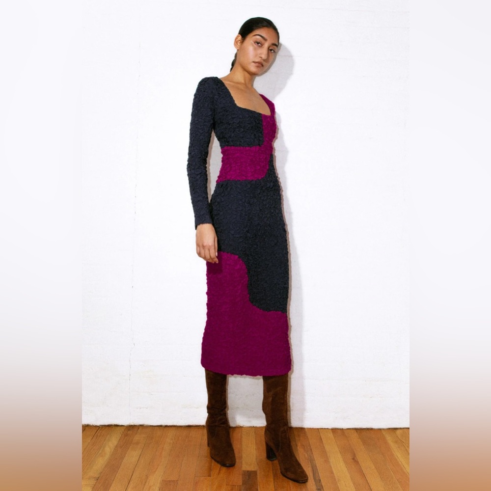 Mara Hoffman Amy Popcorn Dress Abstract Navy Fuchsia Bodycon Colorblock Designer - Picture 10 of 16